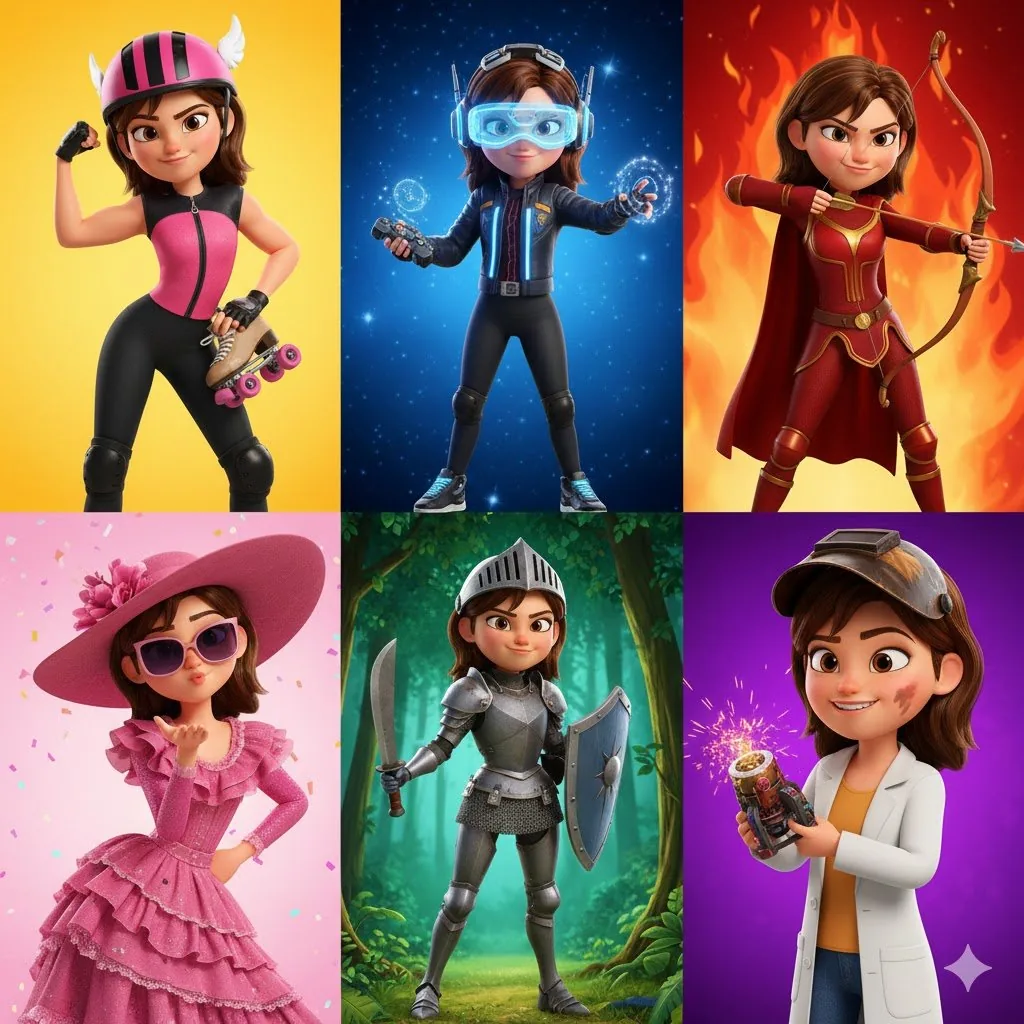 3D Pixar-Style Animated Character Grid Prompt reference