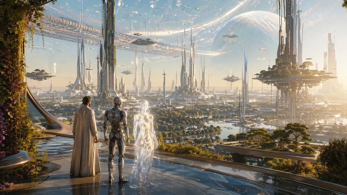 Far Future City with Transparent Humanoid reference