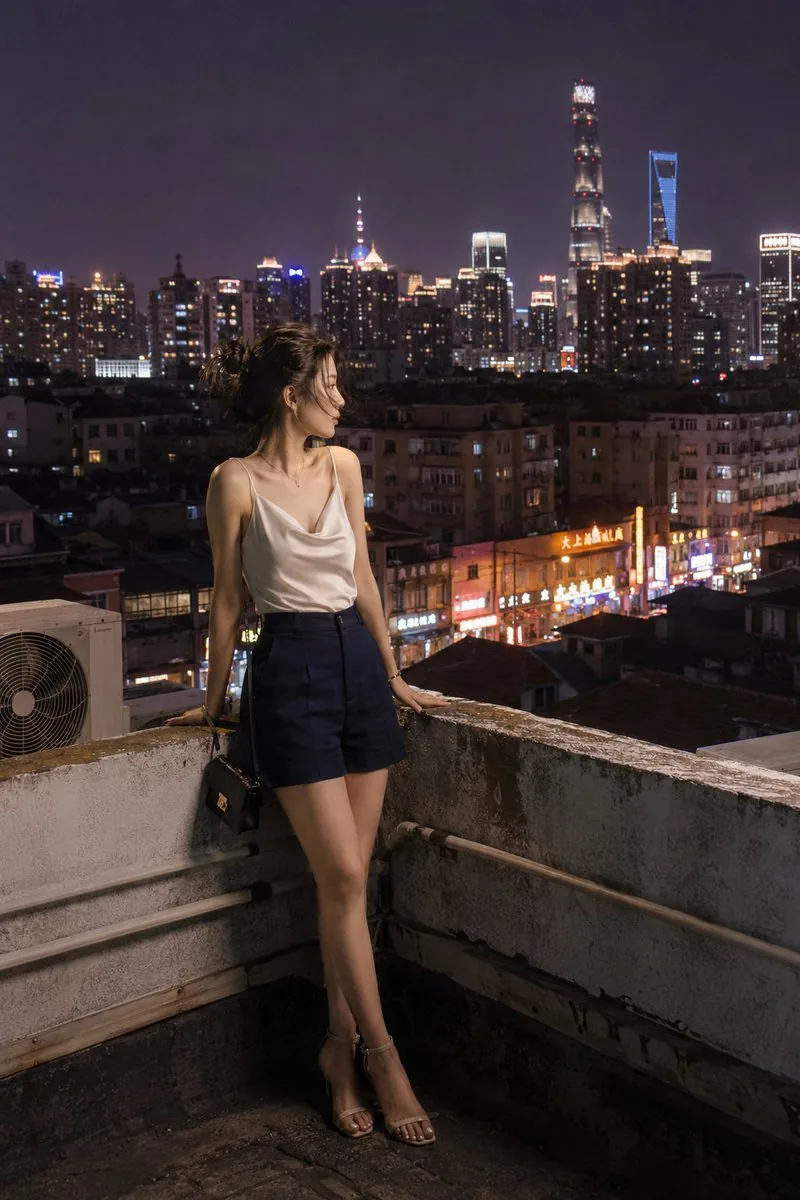 Shanghai Shikumen Rooftop Night Portrait reference