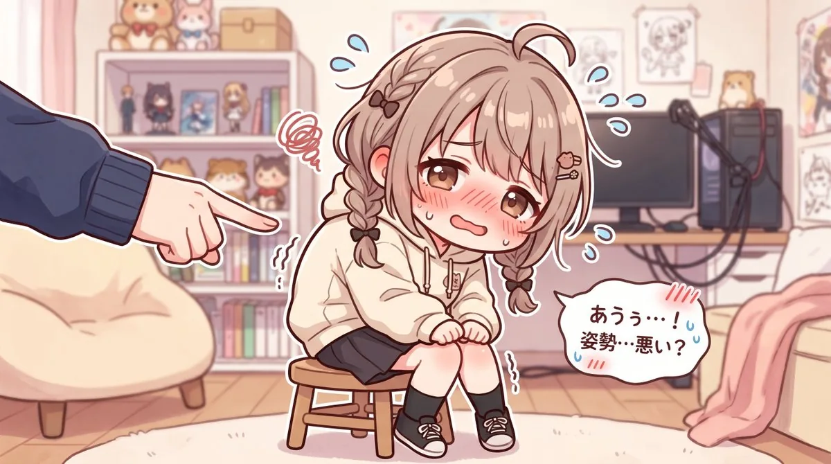 Embarrassed Anime Girl on Tiny Stool reference