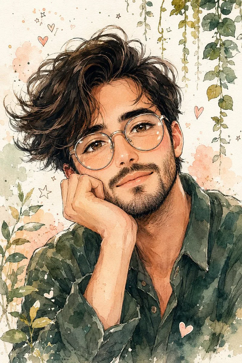 Watercolor Anime Style Male Portrait reference