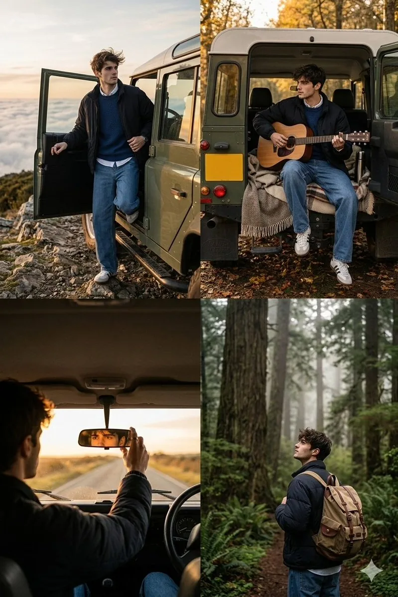 Cinematic Road Trip Collage with Identity Preservation - Nano Banana Pro AI Prompt for Social Media Post reference