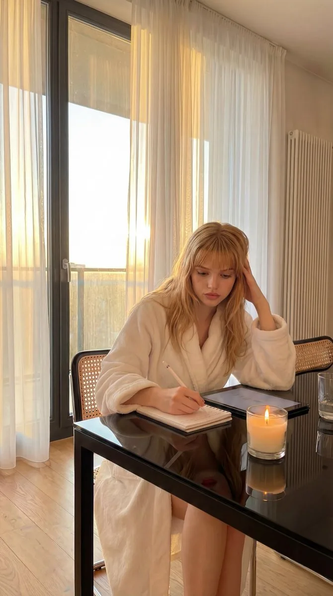 Cozy Golden Hour Writing Scene Prompt - Nano Banana Pro AI Prompt for Social Media Post reference