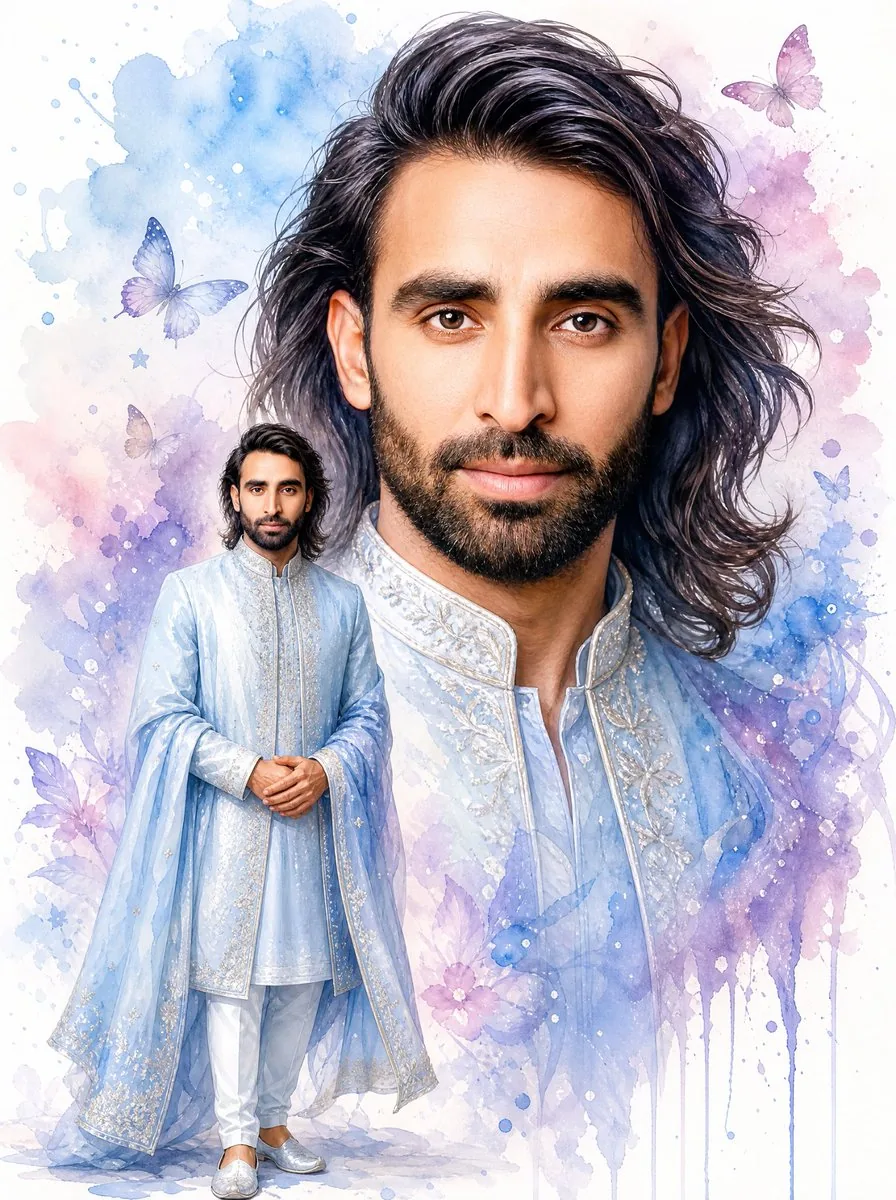 Watercolor South Asian Groom Portrait reference