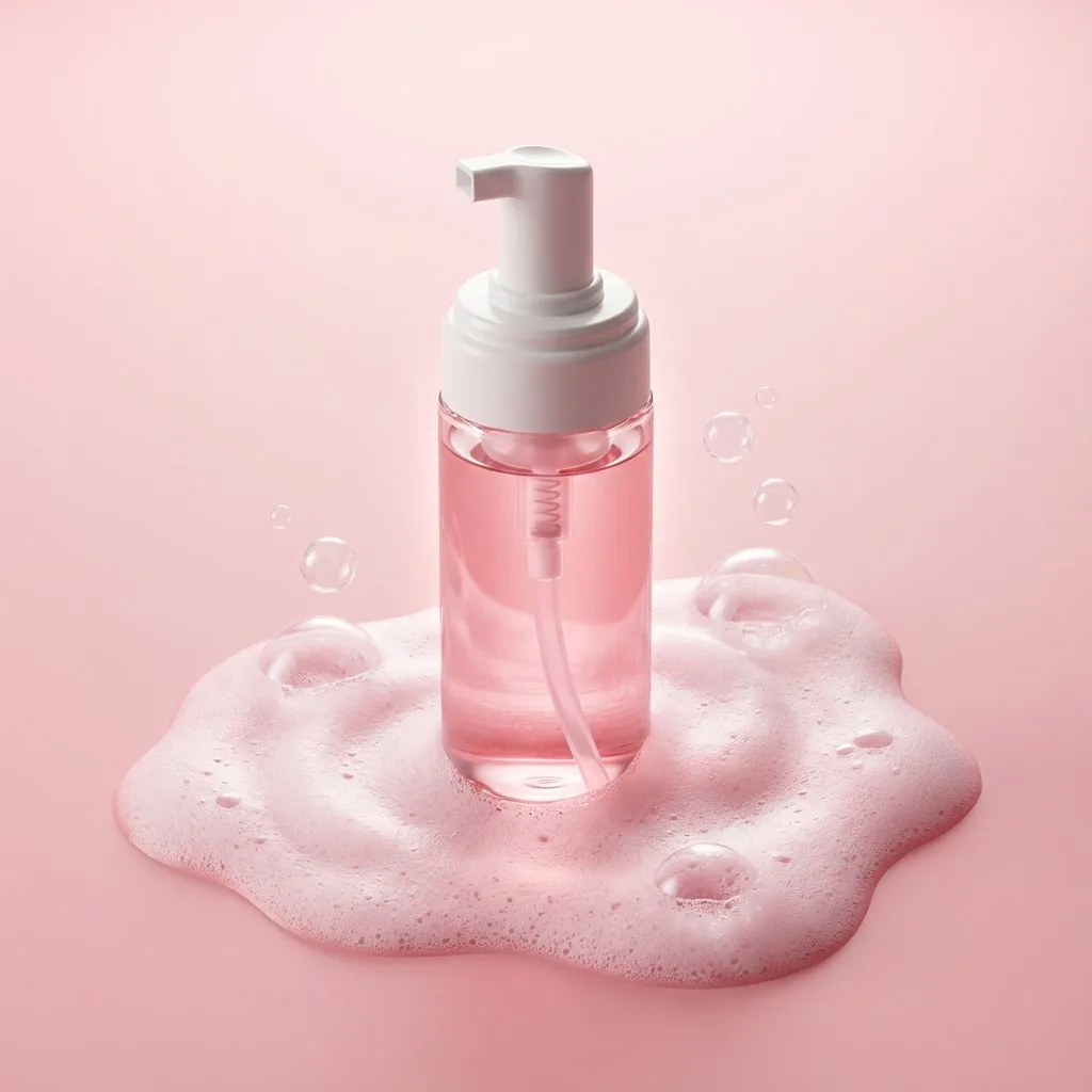 Minimalist Skincare Product Photography with Bubbles reference