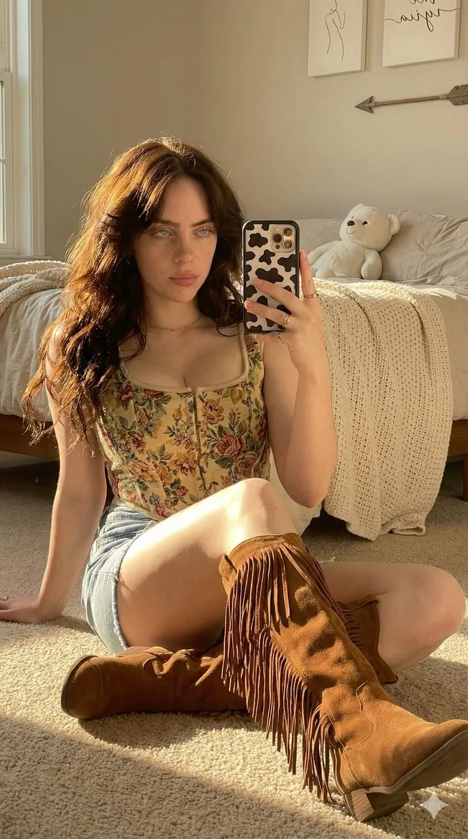 Boho Mirror Selfie Golden Hour Prompt - Nano Banana Pro AI Prompt for Social Media Post reference