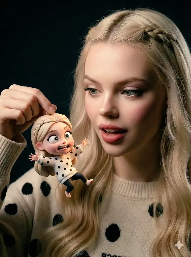 Ultra-Realistic Person Holding Tiny Cartoon Self reference