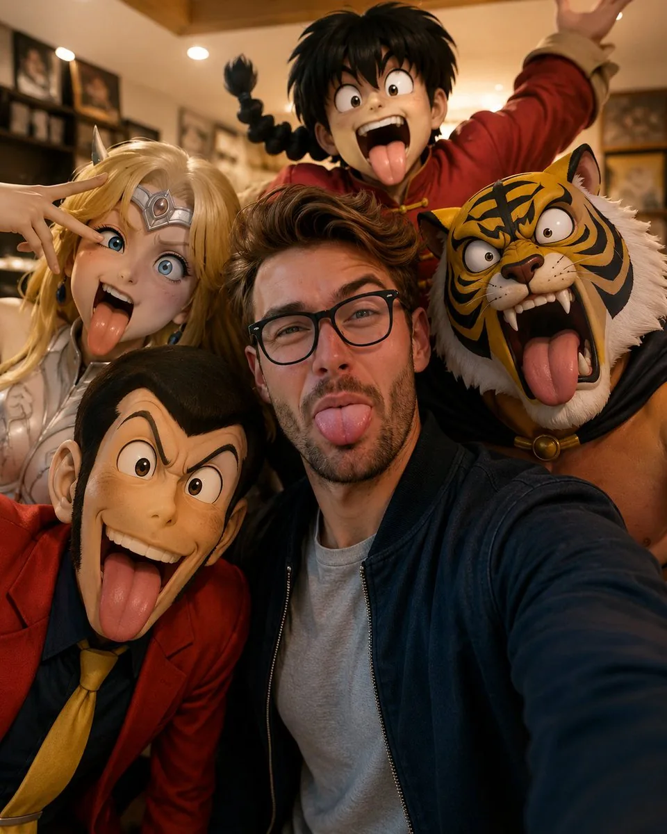 Realistic Selfie with Cartoon Characters reference