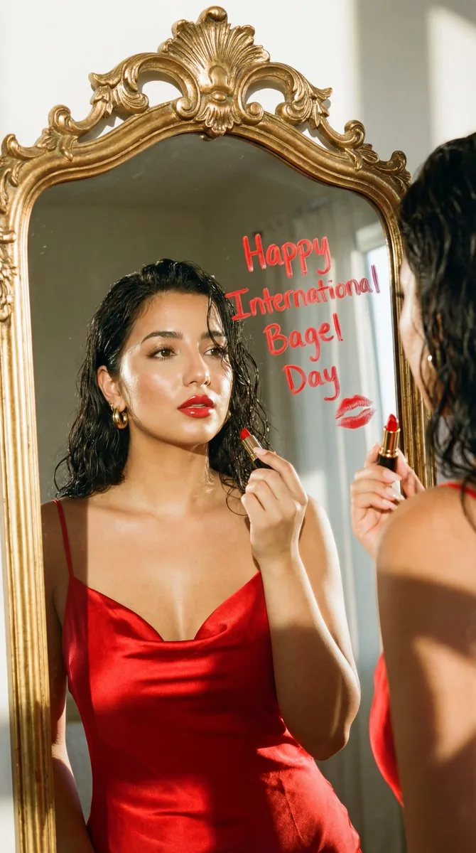 Fashion Editorial Mirror Selfie with Lipstick Message - Nano Banana Pro AI Prompt for Social Media Post reference