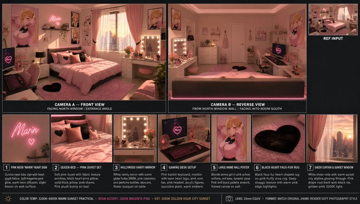 Pink Anime Bedroom Spatial Board reference