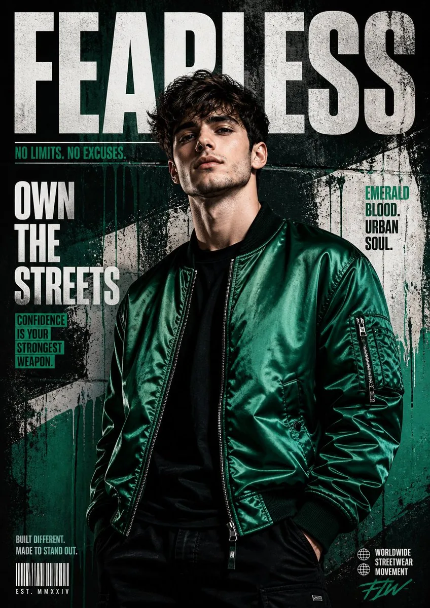 Street Fashion Emerald Bomber Poster reference