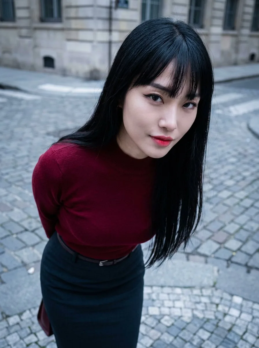 High-Angle K-Pop Fashion Portrait - Nano Banana Pro AI Prompt for Social Media Post reference