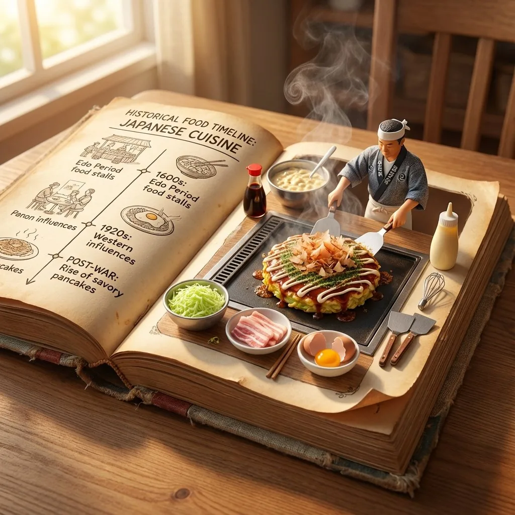 Vintage Cookbook Food Scene Template (Okonomiyaki) reference