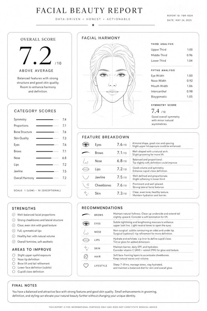 Facial Beauty Analysis Report Layout reference