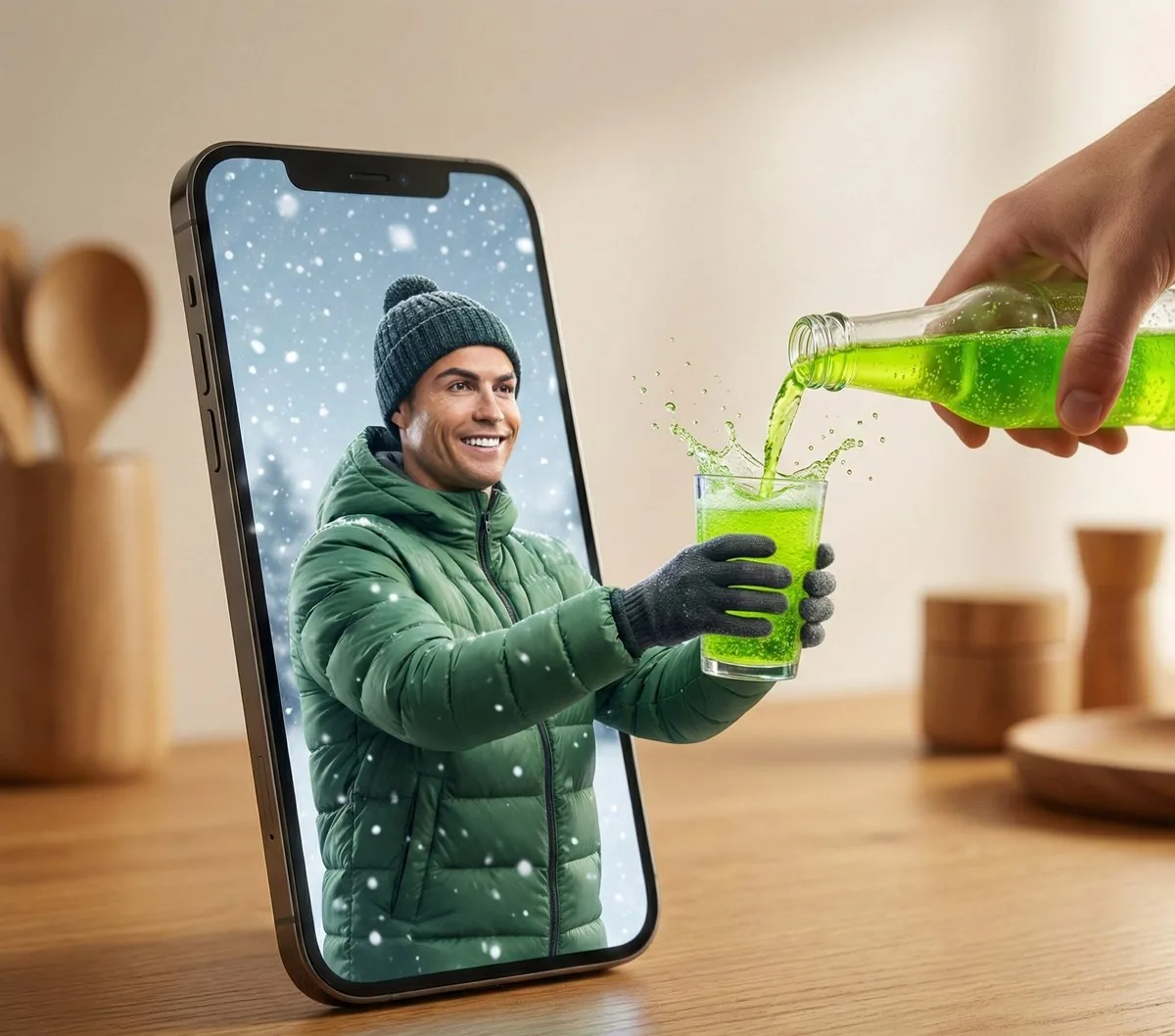 Surreal Smartphone Portal with Frozen Liquid Splash reference
