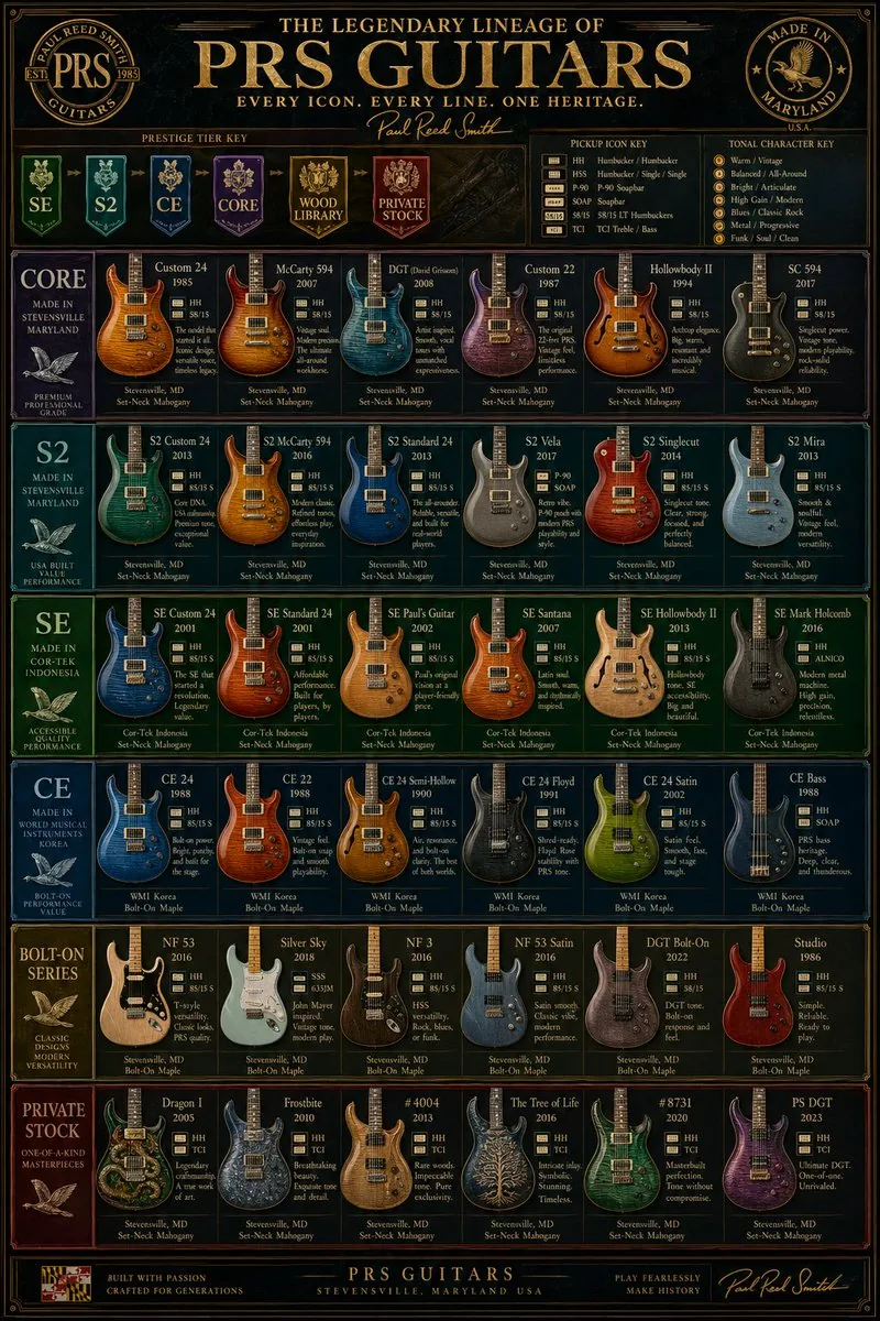 Vintage PRS Guitar Lineage Poster reference