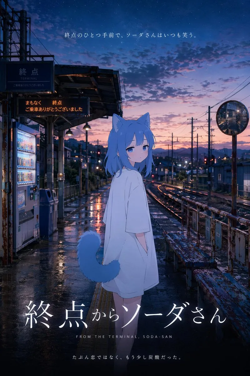 Cinematic Anime Train Station Poster reference