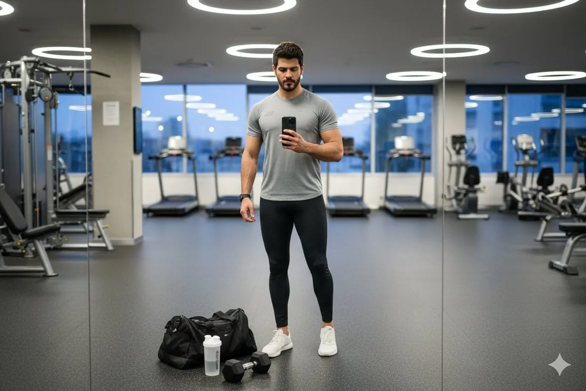 Clean Modern Gym Mirror Selfie reference