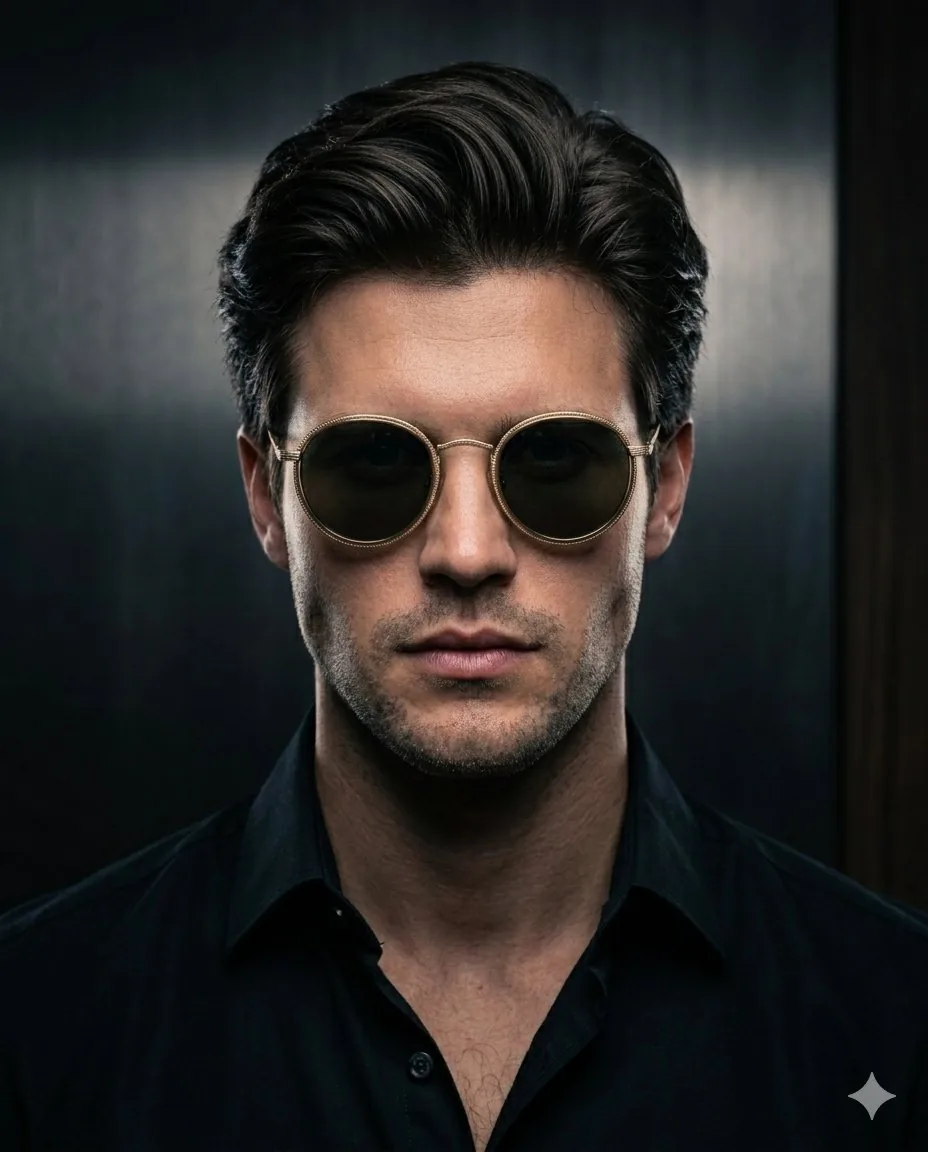 Minimalist Noir Sunglasses Portrait - Nano Banana Pro AI Prompt for Product Marketing reference