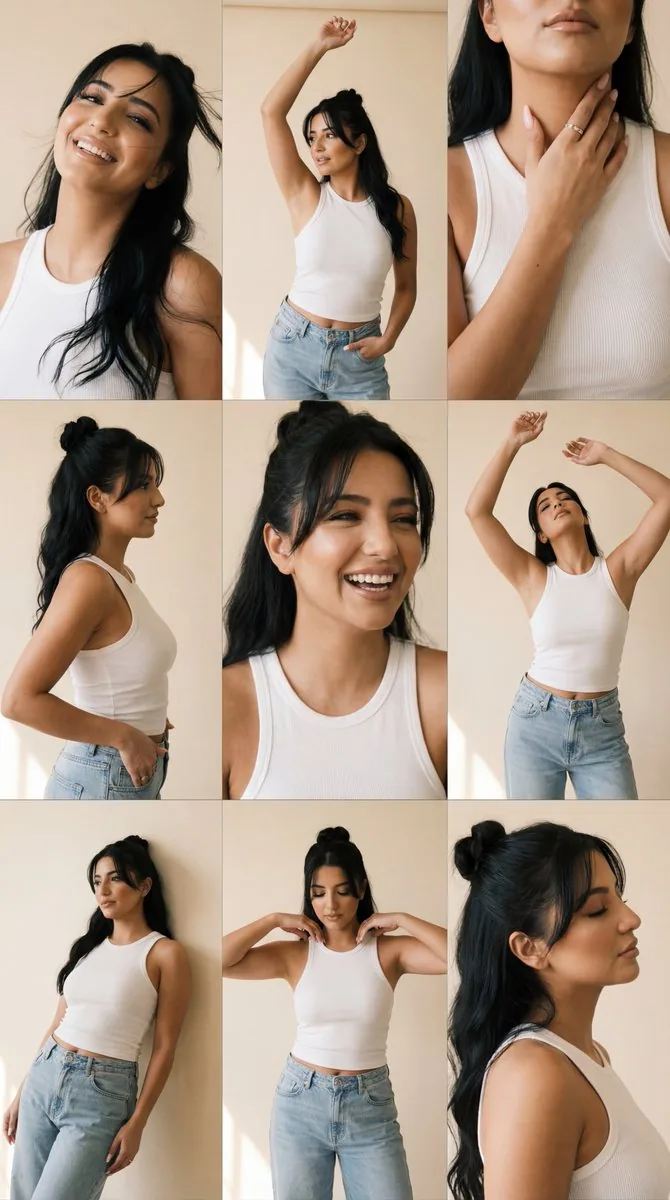Fujifilm Editorial Portrait Grid with Strict Identity Lock - Nano Banana Pro AI Prompt for Social Media Post reference