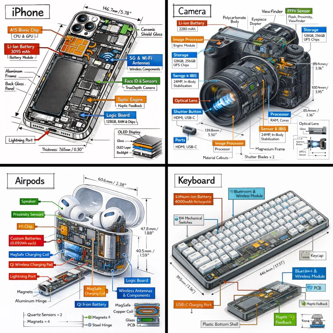 Technical Isometric Teardown Infographic reference