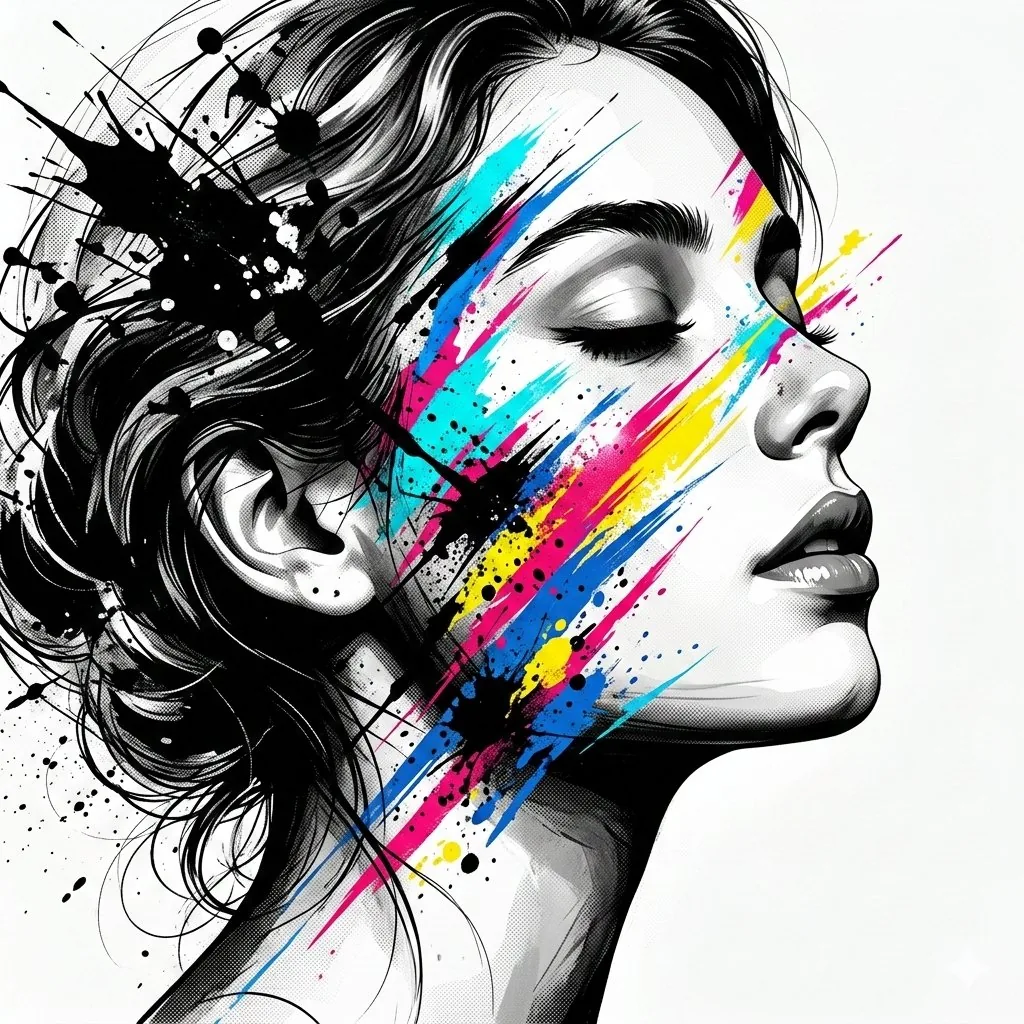 High-Contrast Abstract Mixed Media Portrait Prompt reference