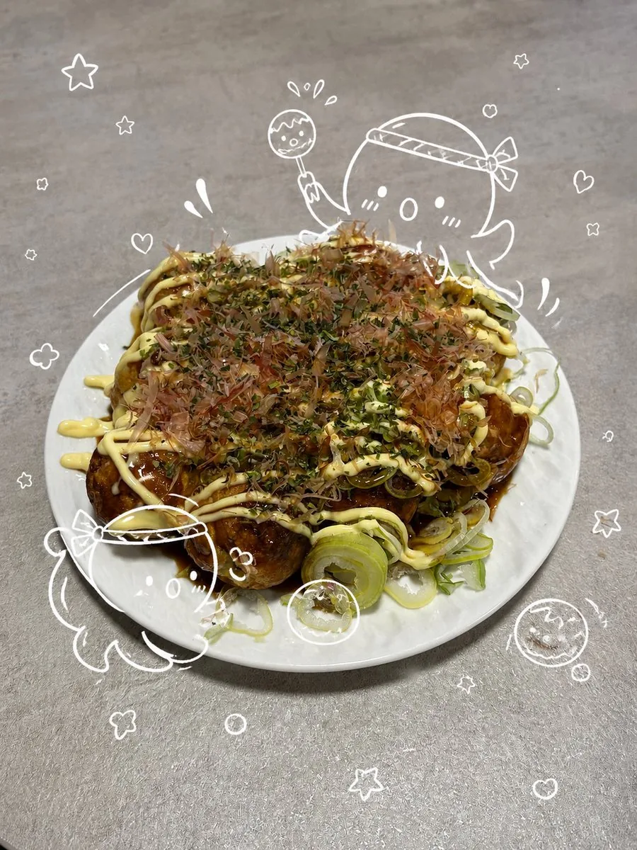 Cute Takoyaki Photo With Doodle Octopus reference