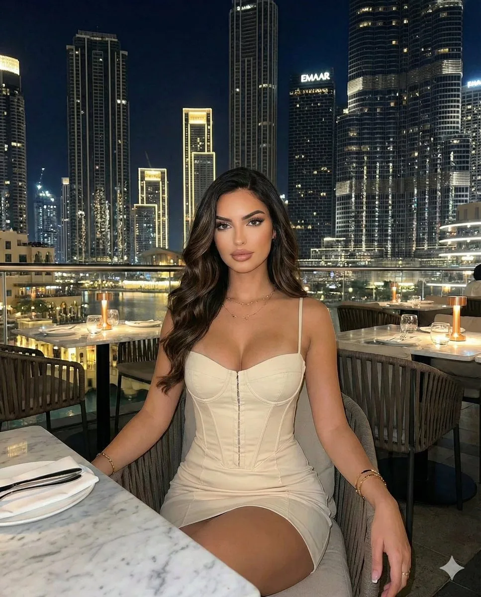 Luxury Rooftop Restaurant Portrait at Night (Dubai Aesthetic) - Nano Banana Pro AI Prompt for Social Media Post reference