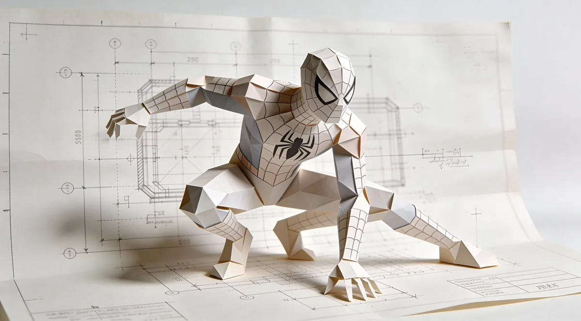 Natural Language Prompt for Spider-Man Folded-Paper Blueprint reference