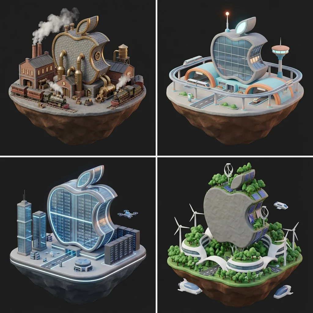 Logo to Floating Island Architectural Concept (4 Eras) - Nano Banana Pro AI Prompt for App / Web Design reference