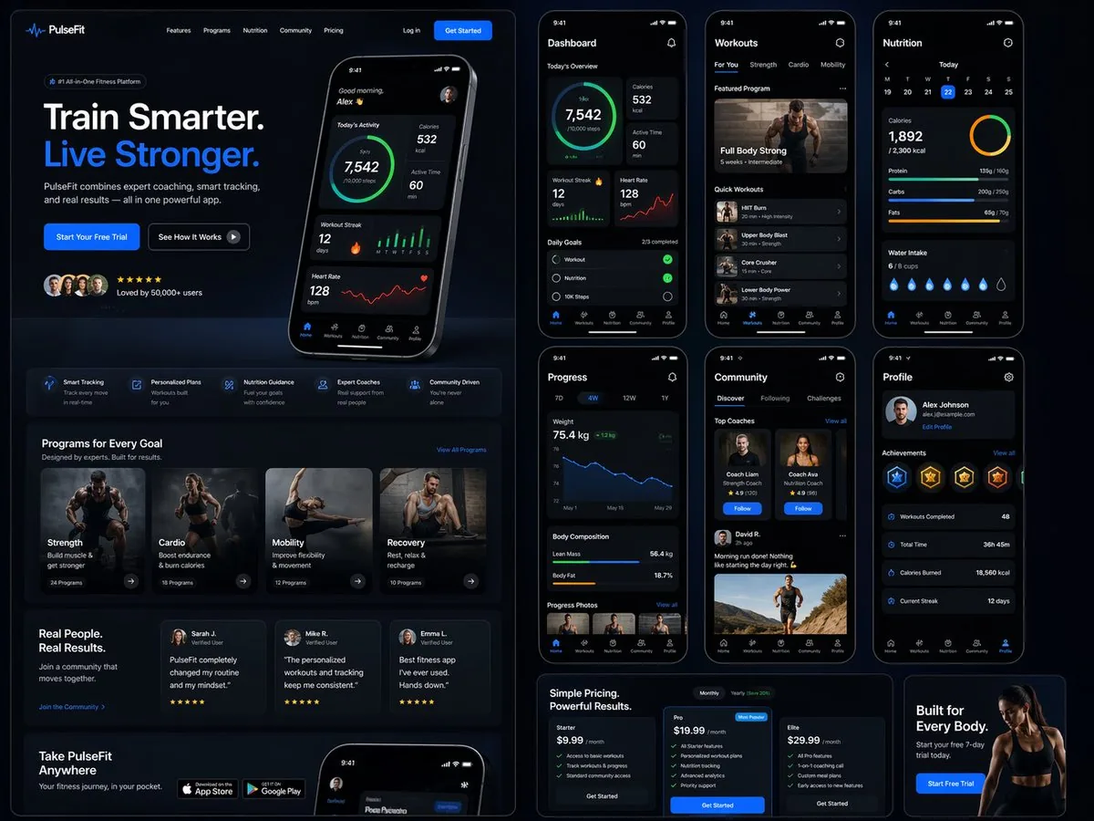 Fitness SaaS Landing Page UI reference