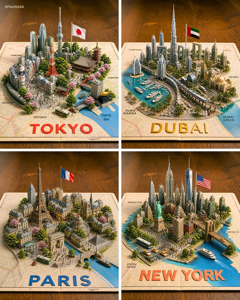 Four 3D Miniature City Maps reference