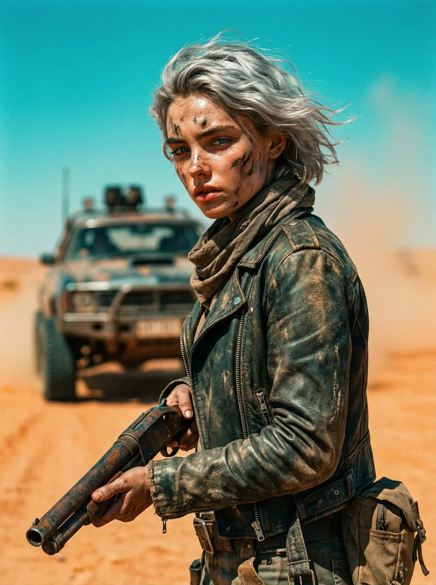 Cinematic Wasteland Survivor Portrait (Mad Max Style) - Nano Banana Pro AI Prompt for Comic / Storyboard reference