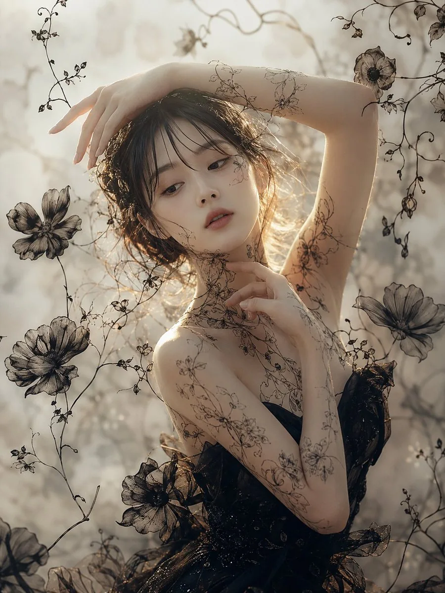 Ethereal Botanical Fashion Portrait reference
