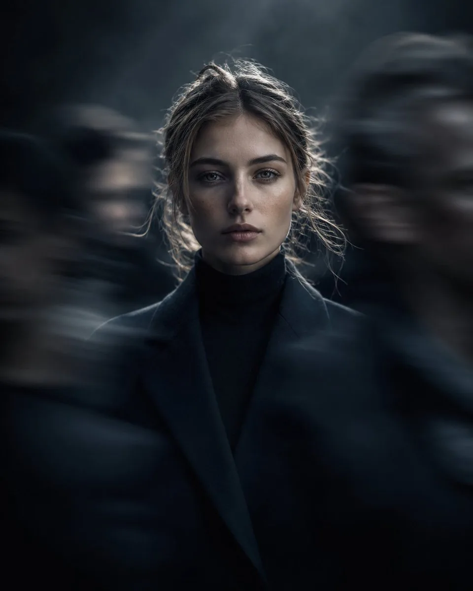 Editorial Portrait in Moving Crowd reference