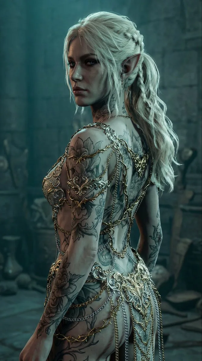 Elven Woman with Ornate Chain Dress reference