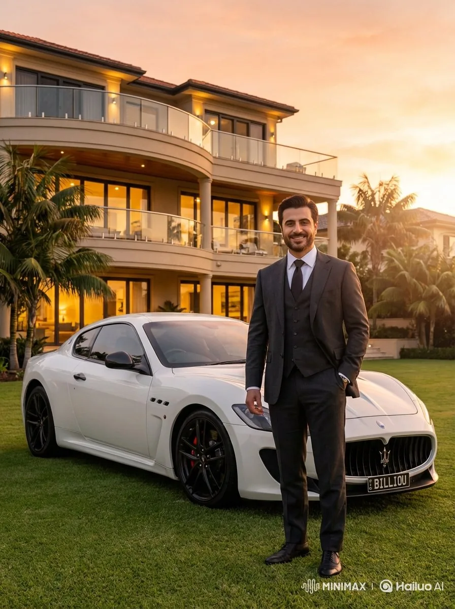 Luxurious Lifestyle Portrait with Maserati and Mansion reference