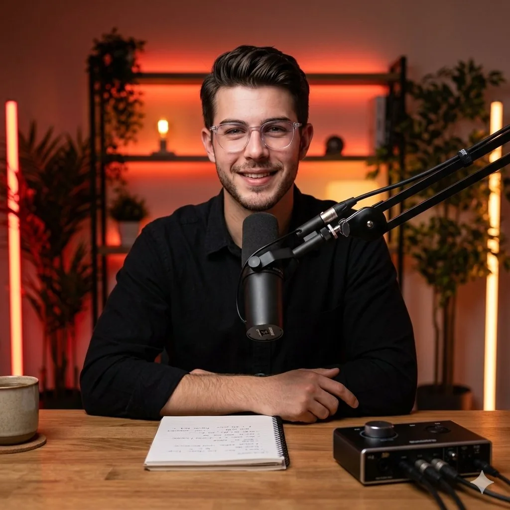 Cinematic Podcast Studio Portrait reference