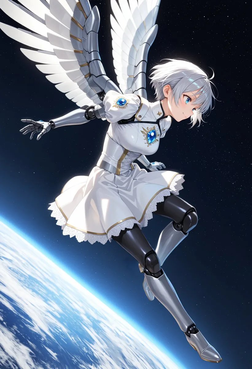 Angelic Android Girl Above Earth reference
