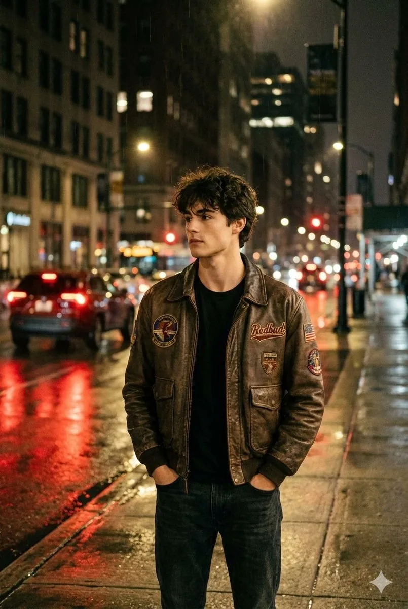 Nighttime Street Portrait with Wet Pavement reference