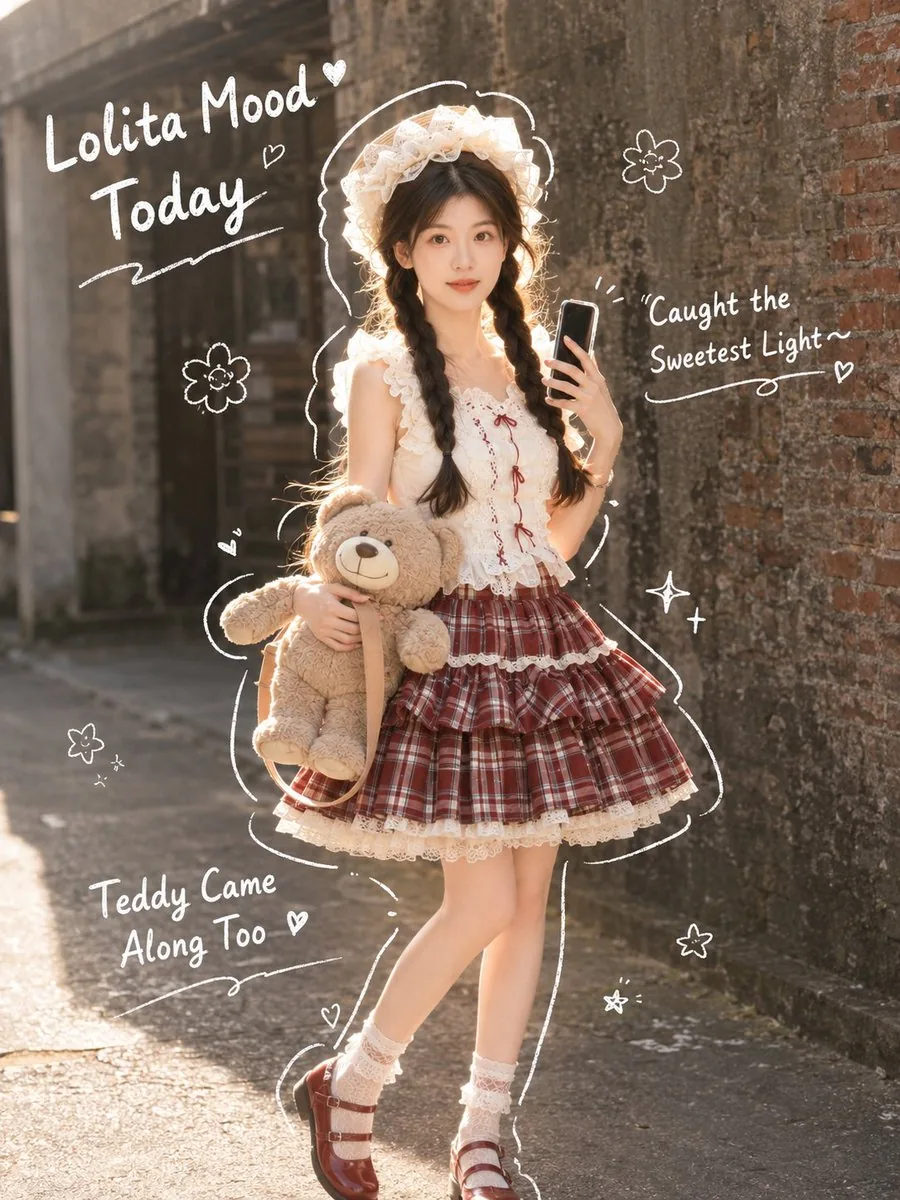 Japanese Lolita Street Style Selfie reference