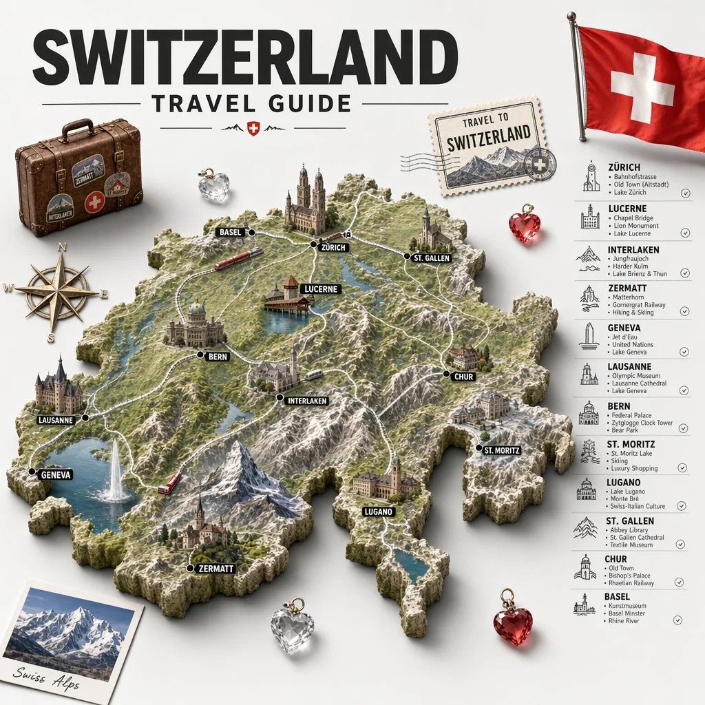 Swiss Travel Guide Relief Map Poster reference