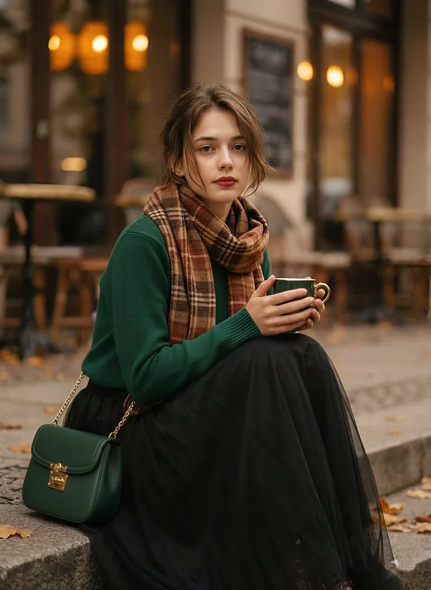 1970s Aesthetic Fashion Portrait with Coffee Cup - Nano Banana Pro AI Prompt for Social Media Post reference