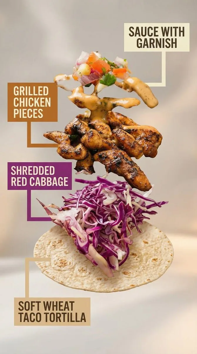 Exploded View Taco Visualization and Commercial Food Photography Prompt - Nano Banana Pro AI Prompt for Product Marketing reference