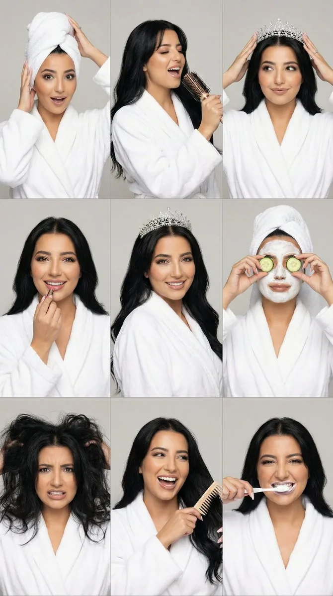 3x3 Photorealistic Beauty Photoshoot Grid with Identity Lock - Nano Banana Pro AI Prompt for Social Media Post reference