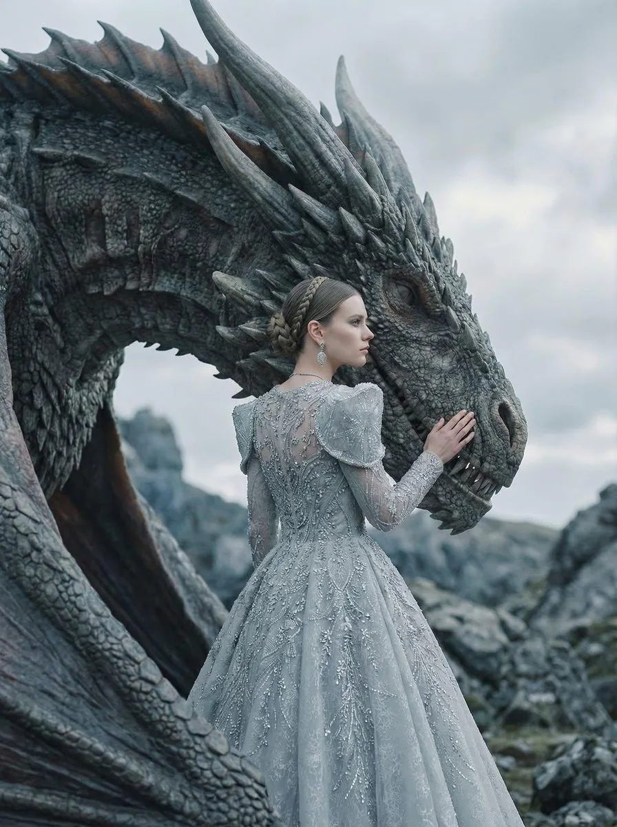 Couture Woman and Majestic Dragon Portrait reference