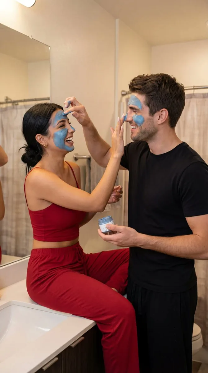 Ultra-Photoreal Candid Couple Applying Face Masks - Nano Banana Pro AI Prompt for Social Media Post reference