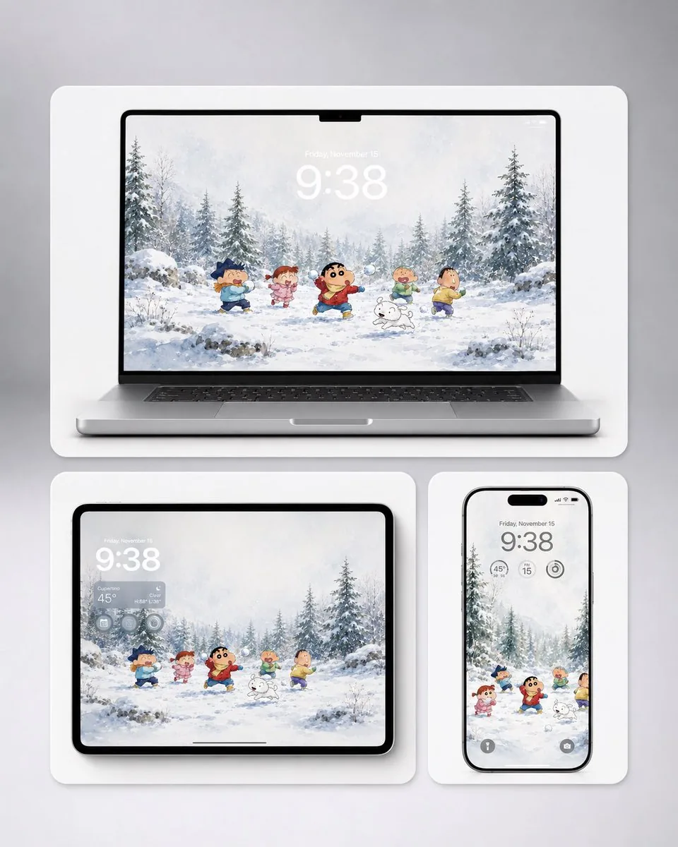 Shin-chan Winter Device Wallpaper Mockup reference