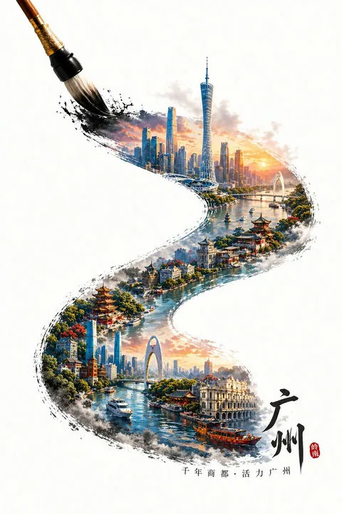 Guangzhou Ink Brush Travel Poster reference