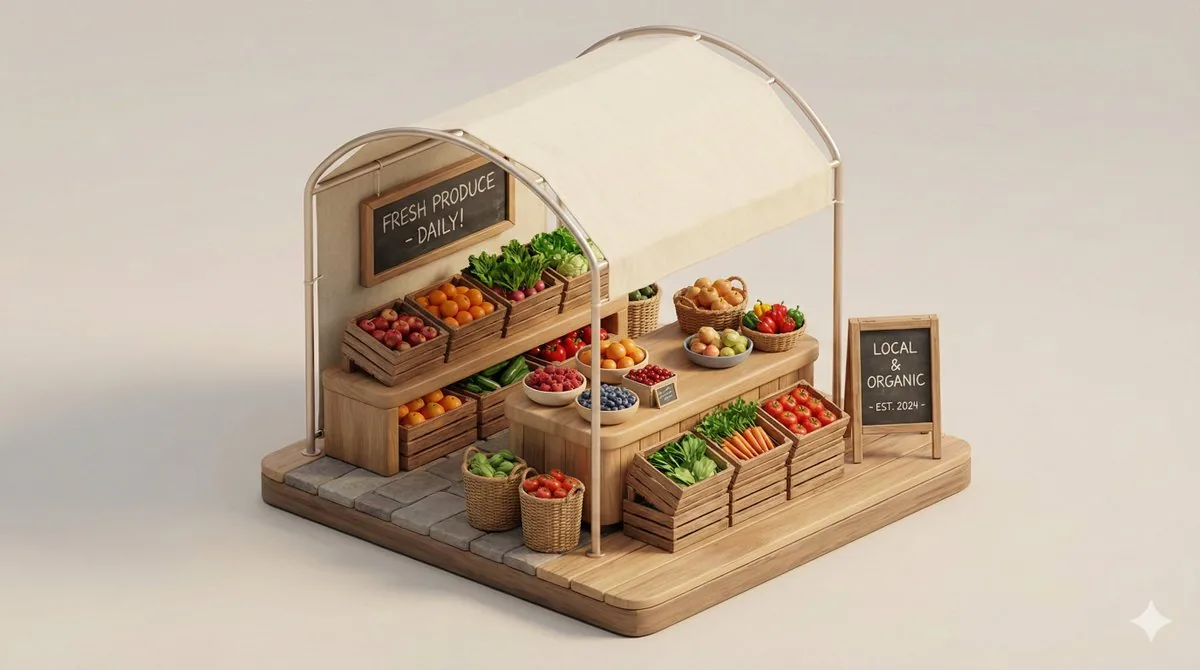 Minimal 3D Isometric Urban Retail Kiosk Diorama reference